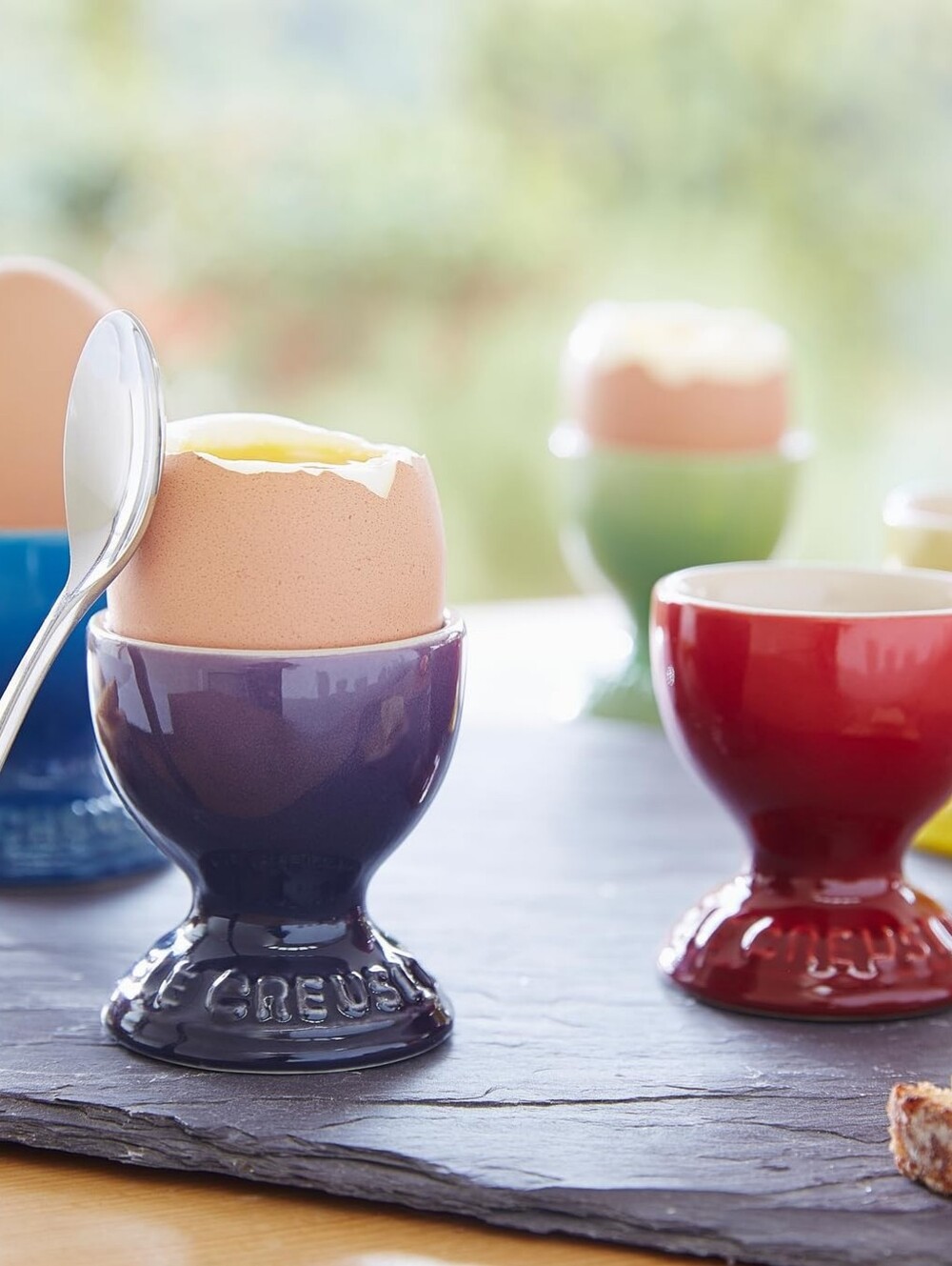 NWOT [Le Creuset] Set Of 9, Footed Egg Holders in Multicolor, Stoneware, Rainbow
